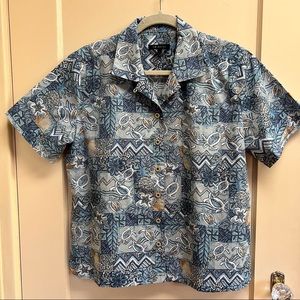Twinhill Mens Hawaiian tropical shirt blue turtles size L